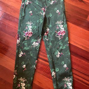 Fun flower printed green pants